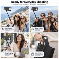 Étui de téléphone portable 2-en-1 intégré et pliable avec perche à selfie télescopique réglable et Bluetooth intégré pour iPhone 17 Pro Max