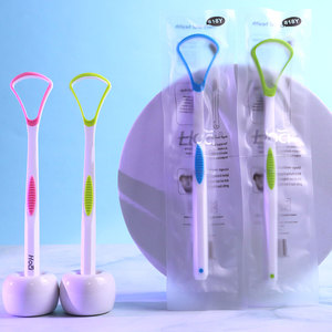 Raschietto per lingua in plastica con testa larga in silicone colorato per la pulizia della lingua - Product Image 3