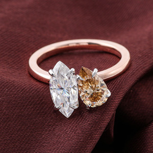 Anneaux en or rose 10 carats de <span class=keywords><strong>Provence</strong></span> avec deux pierres en moissanite, poire et marquise, champagne DEF, diamant moissanite, alliance - Product Image 1