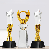 HBL Design Forme Gravé Étoile Or Argent Cuivre Résine Verre Récompense Trophée Avec Base En Cristal