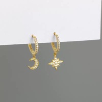 Euro-américain étoile lune oreille Clips S925 argent Sterling oreille goujons mode femmes boucles d'oreilles bijoux en gros