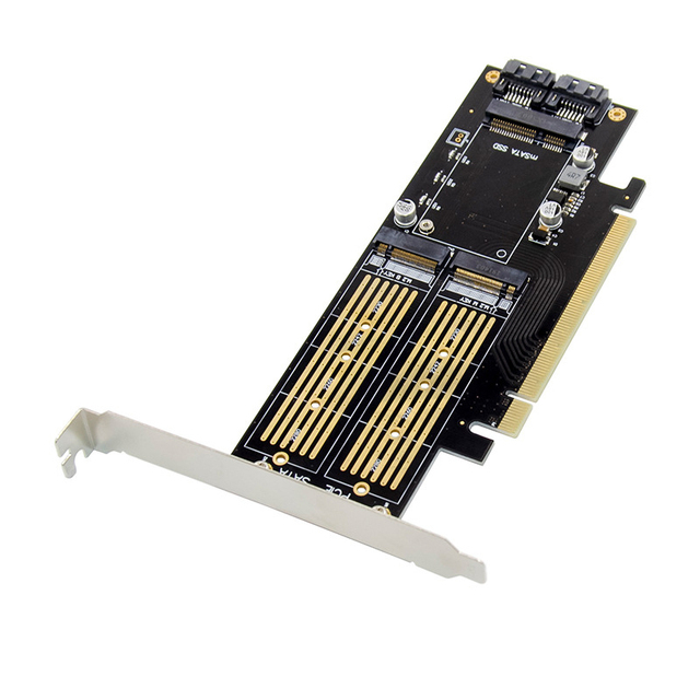 PCIe X16 MSATA & M.2 NVMe SSD & B-Key NGFF SATA 6Gbps Storage Expansion Adapter Card for Desktop Computer