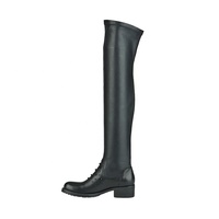 Bottes noires russes d'hiver en cuir véritable, au-dessus du genou, avec logo personnalisé pour femmes