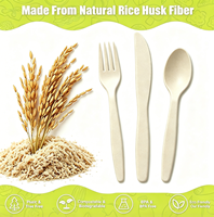 Vaisselle écologique moderne 100% compostable en fibre de coque de riz, couverts biodégradables jetables (cuillère, fourchette, couteau)