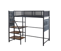 Lit mezzanine en métal pleine grandeur avec bureau et armoire, lit mezzanine LED complet avec station de charge, lit mezzanine complet peu encombrant, noir