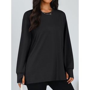 Womens Oversized Long Sleeve T <b>Shirt</b> Plus Size Loose Fit Workout Top Thumb Hole Knitted Fabric Fashion <b>Y2k</b> Style - Product Image 3
