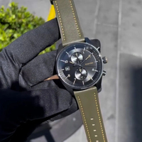 Montre Chronographe Sportive Tendance à Quartz, Cadran en Verre, Boîtier en Acier Inoxydable, Bracelet en Cuir 22mm, 44mm, Aiguilles Lumineuses, Étanchéité 30m