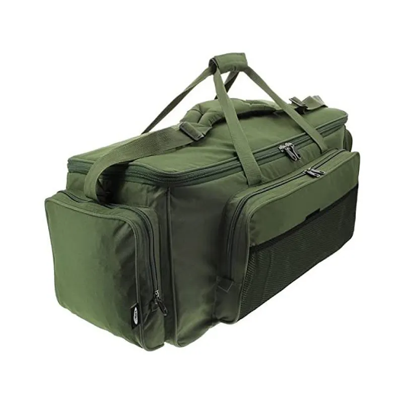 Green Carp Fishing Tackle Bag with Insulated main compartment and three zipped external pockets to store multiple items
