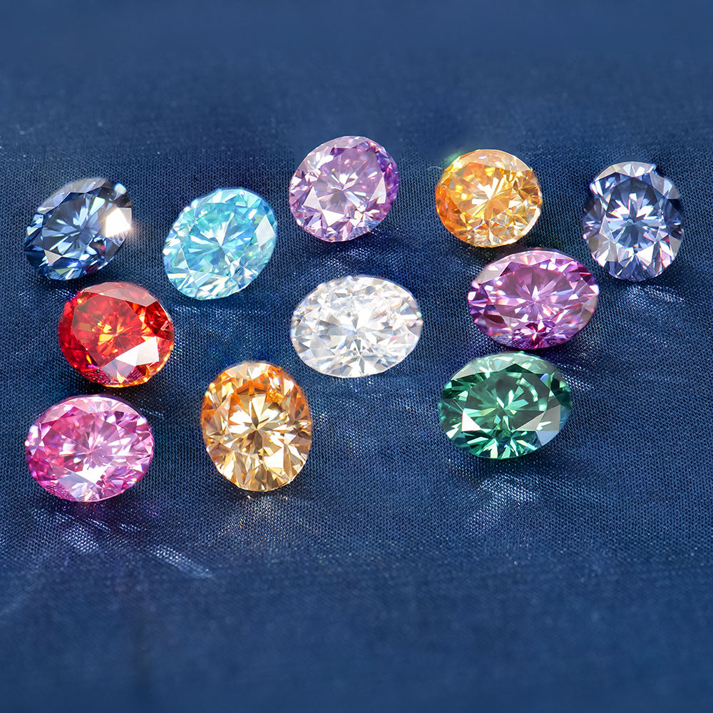 Colorful oval cut moissanite