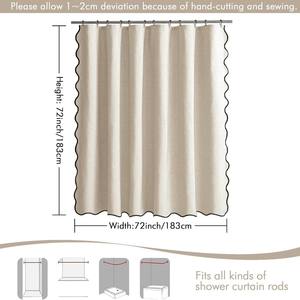 Rideau de douche en tissu mélangé de <span class=keywords><strong>lin</strong></span> de luxe avec bord ondulé Polyester imperméable populaire 12 crochets noirs pour une utilisation classique dans la salle de bain - Product Image 3