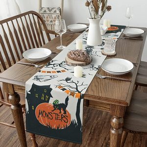 <span class=keywords><strong>Runner</strong></span> da <span class=keywords><strong>tavolo</strong></span> resistente al calore di Halloween <span class=keywords><strong>per</strong></span> tavoli rotondi sublimazione bohémien verde arazzo giallo verde paillettes muschio - Product Image 5