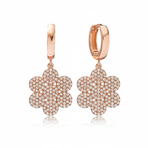 Pendientes colgantes de piedra blanca con diseño de flores, joyería turca para mujer, joyería hecha a mano al por mayor, joyería de plata de ley 925 - Product Image 2