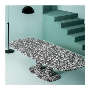 Table basse moderne nordique de luxe en <span class=keywords><strong>terrazzo</strong></span> <span class=keywords><strong>blanc</strong></span> <span class=keywords><strong>et</strong></span> <span class=keywords><strong>noir</strong></span>, forme ovale, table en <span class=keywords><strong>terrazzo</strong></span>, table à manger ovale en marbre - Product Image 1