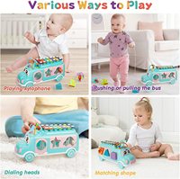 Jouet musical neutre pour bébé, chariot à tirer, trieur de formes, piano à marteler, xylophone