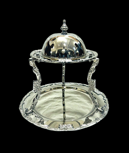 Oriental Engraved Metal Serving Dish With Lid Round Wooden Base <b>Decorative</b> <b>Plate</b> For Presents From India - Product Image 6