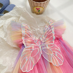 Vestido de Princesa para Bebé con Mangas Voladoras de Malla y Alas de Mariposa Arcoíris, Venta al por Mayor, Verano 2026, 0-12 Meses - Product Image 6