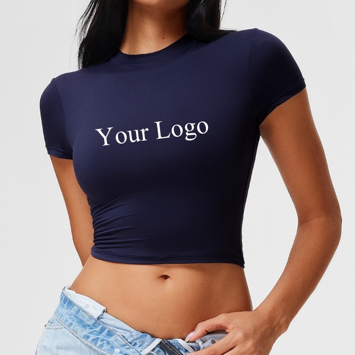 KM Wholesale Custom Logo Quick Drying Fitness Workout Tops Running Pilates Yoga Clothes Sports T-Shirt Short Sleeve for Women