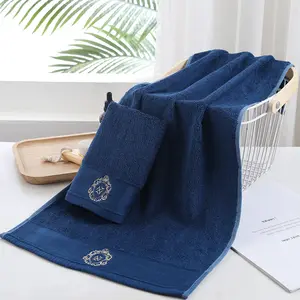 High Quality Light Luxury Embroidery Logo Face Towel Thickened Cotton Hotel & Household Towel Set Soft Fast Color Fastness