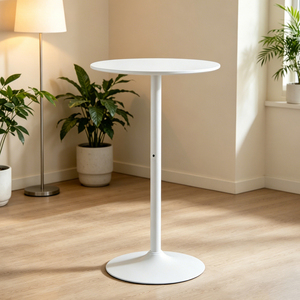 Tavolo da Bar Rotondo Bianco Moderno con Piano in MDF e Base in Ferro per Uso Interno ed Esterno - Product Image 1