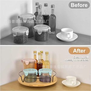 Wooden <b>Spice</b> <b>Rotating</b> Storage <b>Rack</b> Round Turntable Kitchen Countertop Organizer Standing Type Multipurpose - Product Image 2