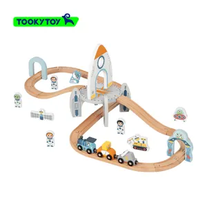 Wooden Space Station Slot Toy Parking Lot Wooden Race Railway Toys for Kids Montessori Space Car