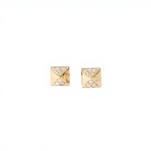 Natural Round Lab Diamond Stud Handmade Wedding Jewelry 10K 14K 18K Solid Gold Pyramid Stud Earrings Geometric Square Earrings - Product Image 4