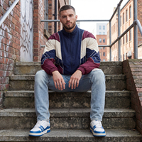Veste en jean style vintage OEM ODM, coloris bordeaux et marine, avec motif aigle brodé, coupe ample et respirante