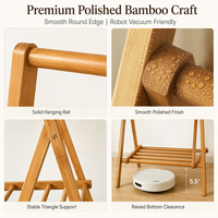 Porte-vêtements moderne en bambou, support de rangement sur pied avec base surélevée pour chambre à coucher