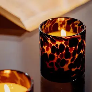 Luxury Cylinder Mouth Blown Brown With BLack Spot Home Decoration Glass Candle Jar