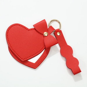 Portable mignon arc <span class=keywords><strong>coeur</strong></span> miroir porte-clés sac pendentif porte-clés en cuir PU porte-clés avec miroir - Product Image 4