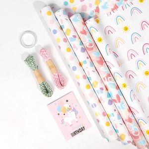 Rollo de papel artístico de cumpleaños de silicona recubierta desechable de 80g al por mayor 43*300cm rollo de embalaje de regalo personalizado de lujo - Product Image 2