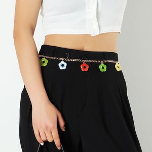 โซ่คาดเอวลายดอกไม้ โลหะผสมสังกะสี จี้อะคริลิคสีลูกกวาด สไตล์ฮิปฮอป สำหรับสวมใส่ทุกวัน แบบเส้นเดียว - Product Image 3