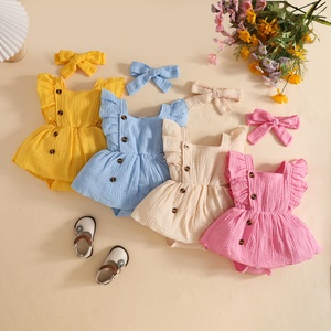 Conjunto <span class=keywords><strong>de</strong></span> Ropa para Bebé Recién Nacido <span class=keywords><strong>de</strong></span> 0 a 1 Año, Mono <span class=keywords><strong>de</strong></span> Verano con Mangas con Volantes y Cuello Cuadrado + Diadema - Product Image 1