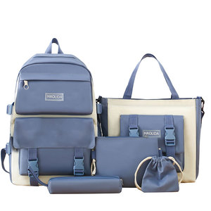 Mochila de Lona MKW2041, Juego de <span class=keywords><strong>5</strong></span> Piezas, Mochila para Estudiantes, Mochila Universitaria Femenina con Bolso de Hombro y Estuches para Lápices - Product Image 3