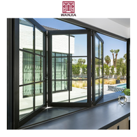 Fenêtre pliante WANJIA pour cuisine, en aluminium étanche, avec volet en verre et persiennes en acier inoxydable, ouverture horizontale, design graphique