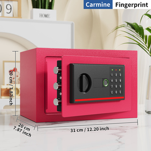 ตู้เซฟอิเล็กทรอนิกส์พร้อมรหัสผ่าน ล็อคลายนิ้วมือ กุญแจฉุกเฉิน ตู้เซฟนิรภัยป้องกันไฟไหม้ ซ่อนได้ กันน้ำ สำหรับเก็บเงินสด สีแดงกุหลาบ - Product Image 3