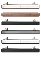 Meuble TV mural en noyer au design minimaliste moderne, meuble TV en bois avec tiroirs de rangement et étagère, table basse