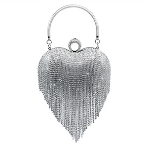 Luxury <b>Wedding</b> Party <b>Clutches</b> for Women Heart Shape Rhinestone Crystal Tassel Purses Handbags - Product Image 1