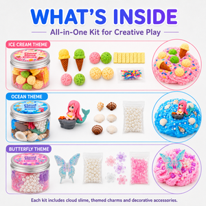Kit de <span class=keywords><strong>slime</strong></span> nuageux pour enfants avec breloques thématiques, pot de <span class=keywords><strong>slime</strong></span> DIY doux, moelleux et non collant, crème glacée, océan, papillon, vente en gros OEM - Product Image 3