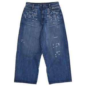 Wholesale <b>Men</b> Vintage Blue Baggy Diamond <b>Jeans</b> Distressed Studded Heavy Weight Slub Denim <b>Jeans</b> - Product Image 2