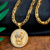 Vente en gros Bijoux en acier inoxydable plaqué or 18 carats avec pendentif tête d'animal et de panthère 3D pour hommes
