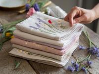 Berbagai Saputangan Linen Berbunga Cocok untuk Pernikahan, Keluarga, dan Restoran, Tahan Lama dan Terbuat dari 100% Linen