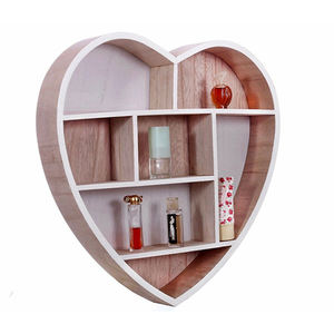 Display <strong>Heart</strong> Shape Grid Storage Wall Shelves Wooden Rustic Brown Display Storage Wall Mounted Bookshelf Wooden Floating Shelves - Product Image 1