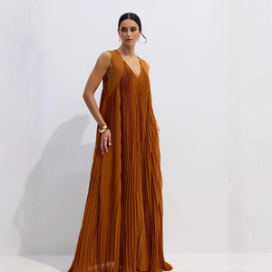 Robe de soirée longue plissée asymétrique dos nu taille empire avec superposition transparente couleur unie pour femme – Tenue de soirée estivale - Product Image 5