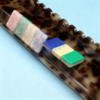 Support de Mahjong en Acrylique Fait Main à Motifs Marbrés et Ondulés 19/20/21 Pouces, Lot de 4 Pièces avec Poussoir Ondulé