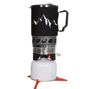 户外野营炊具 铝合金野餐锅和炉具套装 便携式炉具 防风 0.9L 锅具 燃气炉套装 - Product Image 1