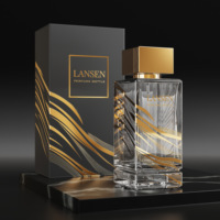 Flacon de parfum vide de luxe en verre de 100 ml avec bouchon, flacons de Cologne rectangulaires personnalisés givrés or et noir avec boîte