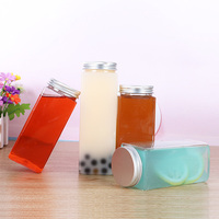 Botol jus persegi peliharaan untuk bisnis jus. Botol jus plastik, 60ml 120ml 250ml 350ml 500ml dengan tutup sekrup aluminium