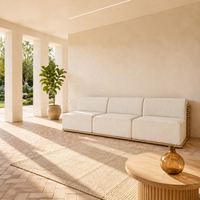 Canapé 3 places en tissu avec base en bois massif, coussin moderne minimaliste, sans accoudoirs, meubles de salon pour la maison
