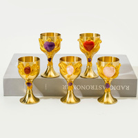 Calice en laiton incrusté de cristal naturel en forme de cœur, feuille dorée, pour la décoration de l'autel, ornement de la maison, cadeau spirituel